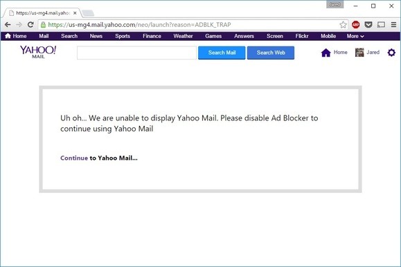Yahoo Mail банит пользователей AdBlock